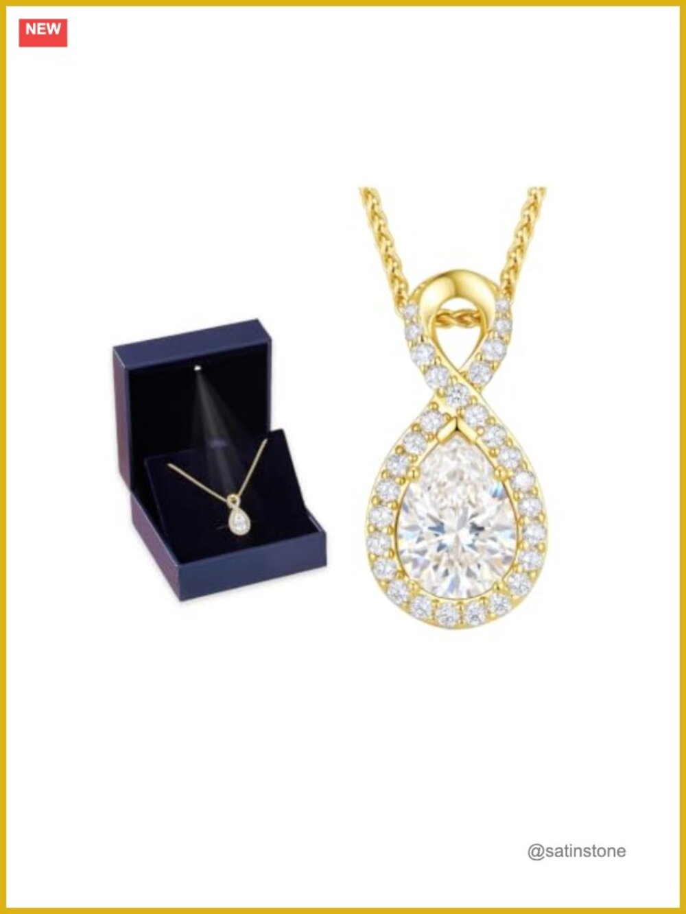 2CT Moissanite Infinity Necklace S925 18K Gold Plated Pear Cut